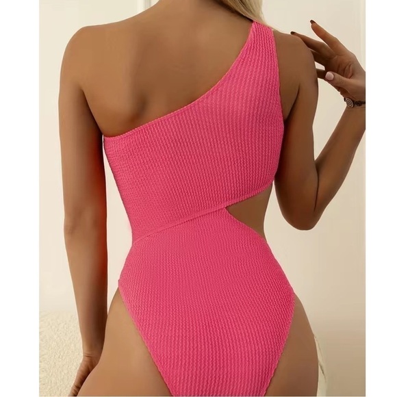 One Shoulder Rib Knit Cut Out Swimsuit, High Stretch One Piece Bathing Suit - Picture 4 of 9